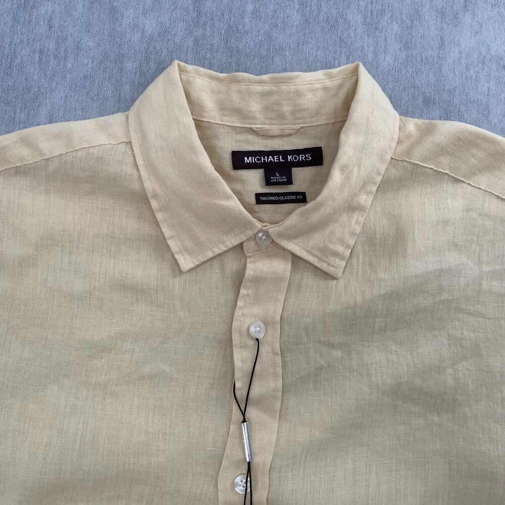 Michael Kors Shirt Adult Large Yellow Plantain Linen Long Sleeve Designer Mens L